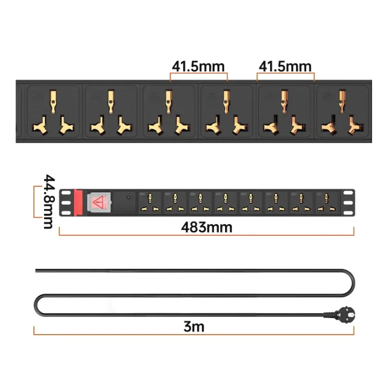 REGLETA PDU PARA RACK - 8 TOMAS UNIVERSALES - INTERRUPTOR GRAL.