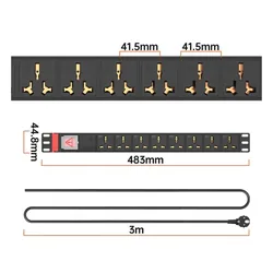 REGLETA PDU PARA RACK - 8 TOMAS UNIVERSALES - INTERRUPTOR GRAL.